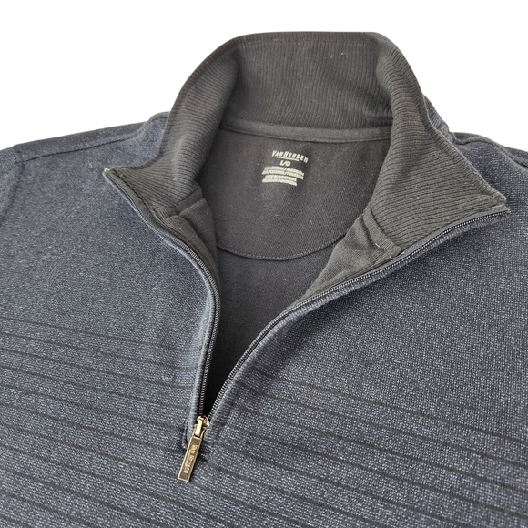 Van Heusen Men's Navy Sweater With Black Stripes 1/4 Zip Large Mock Neck - Picture 5 of 13